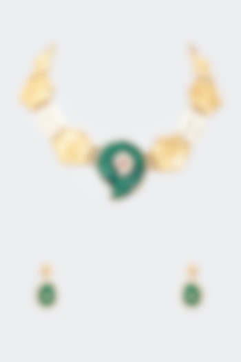 Gold Finish Freshwater Pearl Necklace Set by Tad Accessories at Pernia's Pop Up Shop