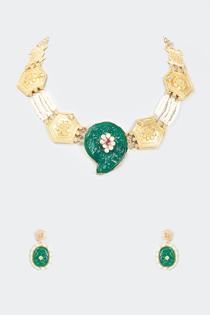 Gold Finish Freshwater Pearl Necklace Set by Tad Accessories at Pernia's Pop Up Shop