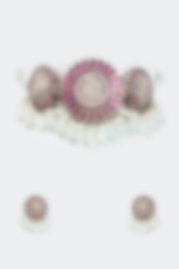 Two Tone Finish Semi Precious Stone Necklace Set by Tad Accessories at Pernia's Pop Up Shop