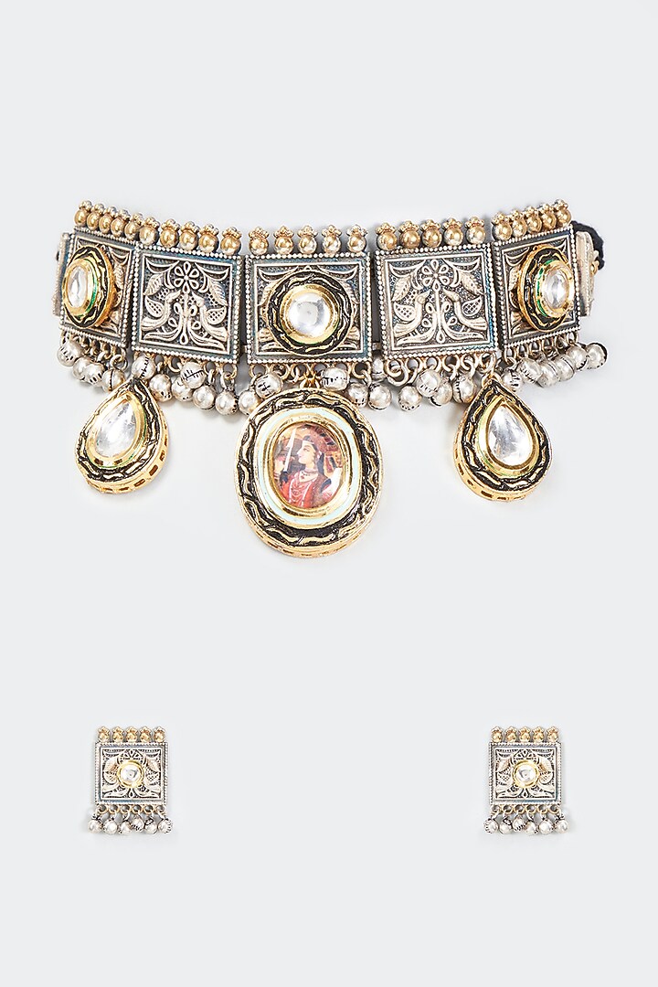 Two Tone Finish Semi Precious Stone Necklace by Tad Accessories at Pernia's Pop Up Shop