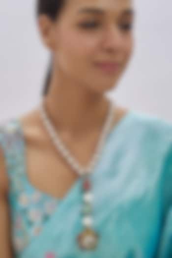 Gold Finish Kundan Polki & Semi-Precious Stone Long Necklace by Tad Accessories at Pernia's Pop Up Shop
