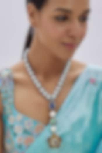 Gold Finish Kundan Polki & Semi-Precious Stone Long Necklace by Tad Accessories at Pernia's Pop Up Shop