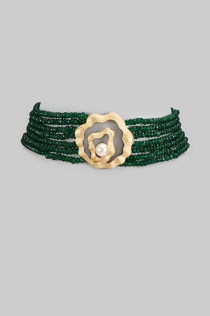 Gold Finish Kundan Polki Choker Necklace by Tad Accessories at Pernia's Pop Up Shop