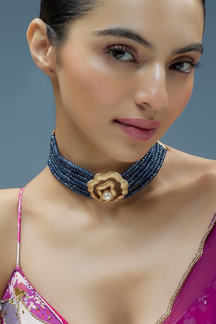 Gold Finish Kundan Polki Choker Necklace by Tad Accessories at Pernia's Pop Up Shop