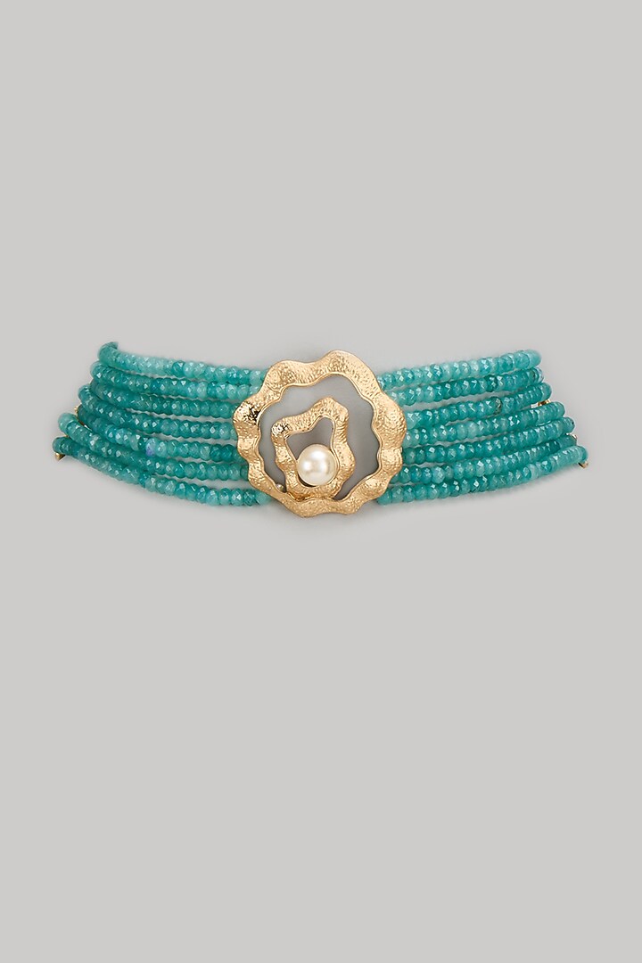 Gold Finish Kundan Polki Choker Necklace by Tad Accessories at Pernia's Pop Up Shop