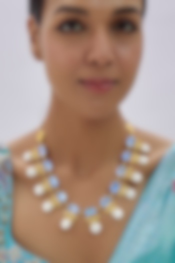 Gold Finish White Swarovski Stone Necklace by Tad Accessories at Pernia's Pop Up Shop