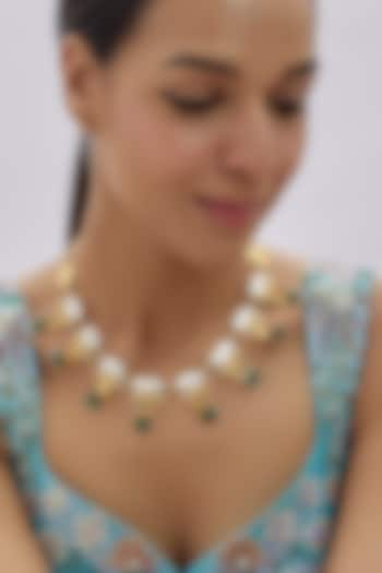 Gold Finish White Swarovski Stone Necklace by Tad Accessories at Pernia's Pop Up Shop