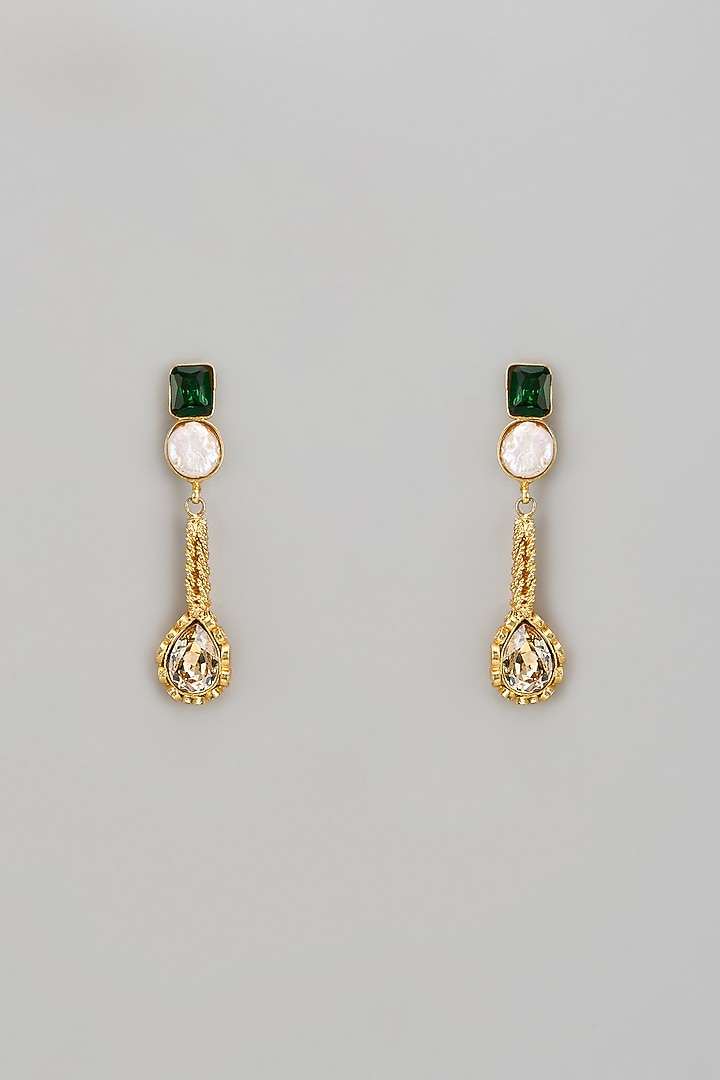 Gold Finish Semi-Precious Stone Dangler Earrings by Tad Accessories at Pernia's Pop Up Shop