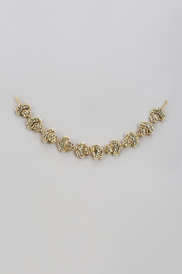 Gold Finish Kundan Polki Mathapatti by Tad Accessories at Pernia's Pop Up Shop