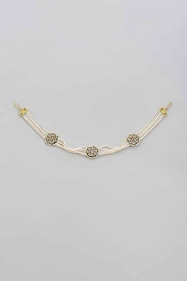 Gold Finish Kundan Polki Mathapatti by Tad Accessories at Pernia's Pop Up Shop