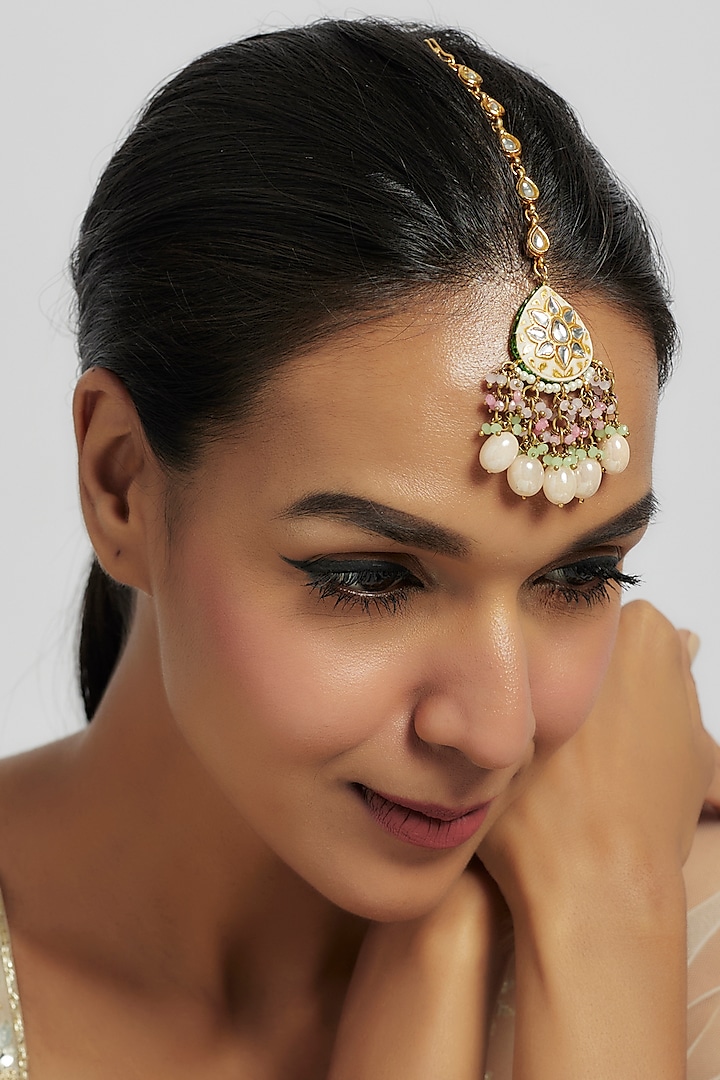 Gold Finish Kundan Polki Maangtikka by Tad Accessories at Pernia's Pop Up Shop