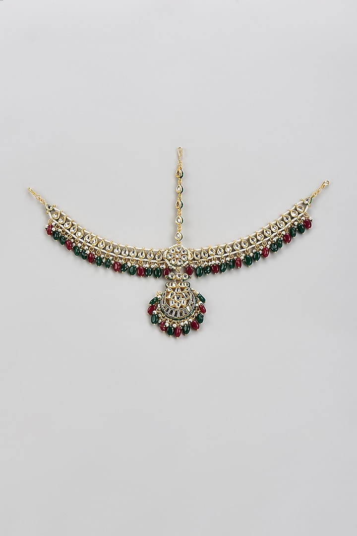 Gold Finish Kundan Polki Maangtikka by Tad Accessories at Pernia's Pop Up Shop