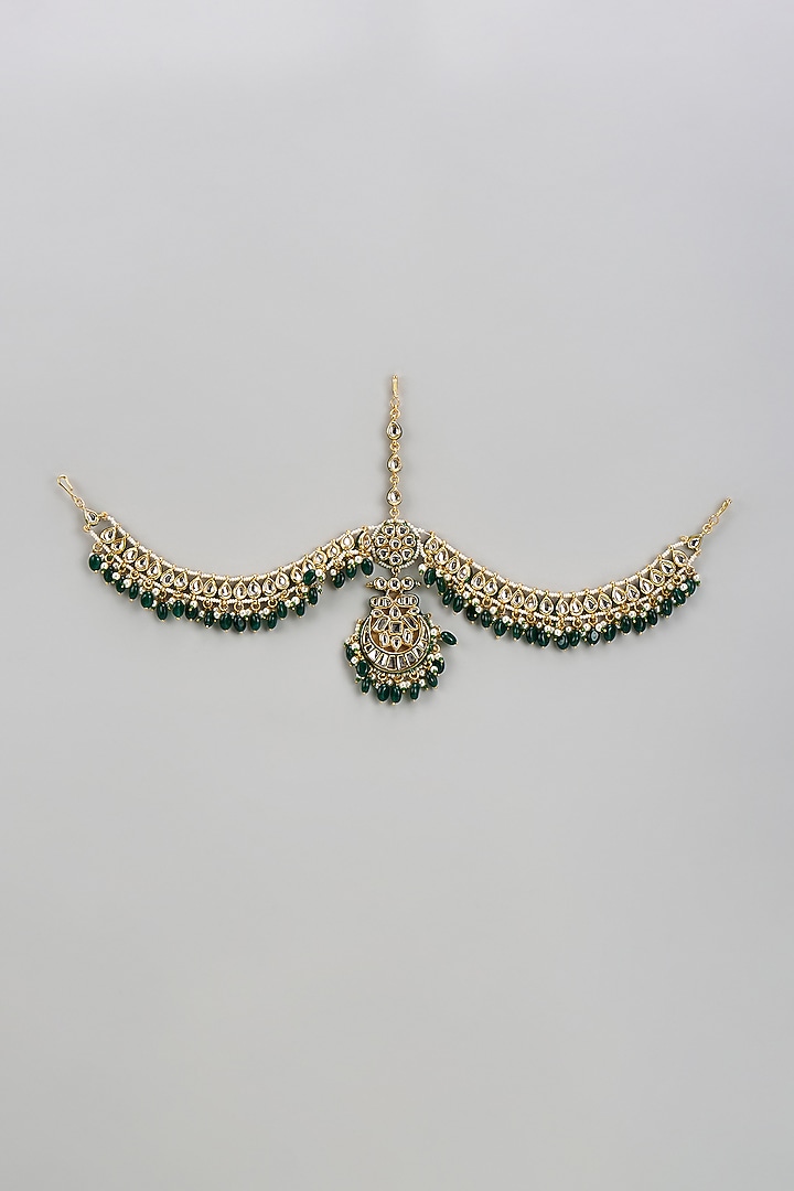 Gold Finish Kundan Polki Maangtikka by Tad Accessories at Pernia's Pop Up Shop