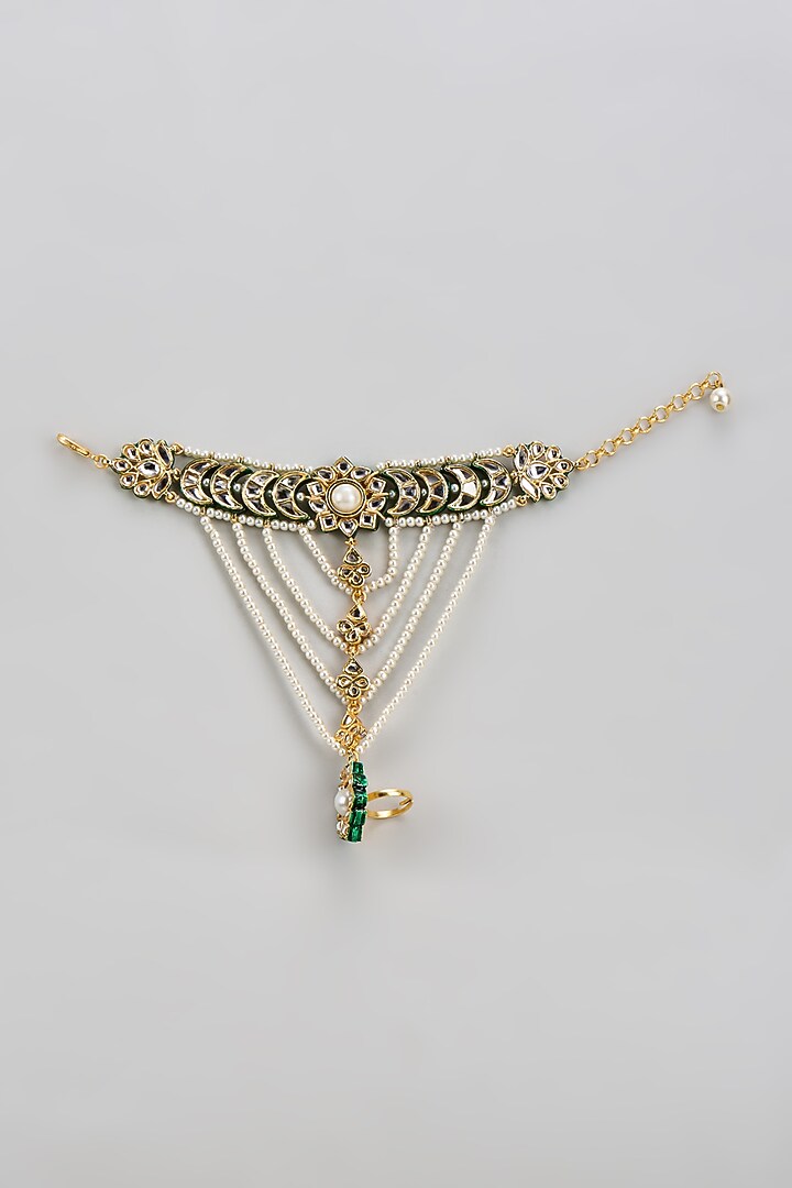 Gold Finish Kundan Polki Hathphool by Tad Accessories at Pernia's Pop Up Shop