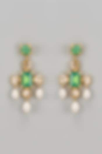 Gold Finish Green Swarovski Dangler Earrings by Tad Accessories at Pernia's Pop Up Shop