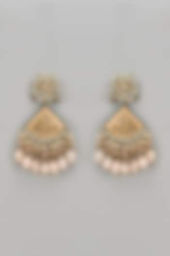 Gold Finish Peach Kundan Polki Dangler Earrings by Tad Accessories at Pernia's Pop Up Shop