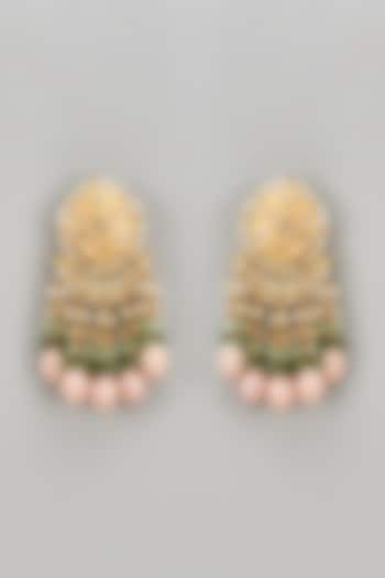 Gold Finish Peach Kundan Polki Dangler Earrings by Tad Accessories at Pernia's Pop Up Shop