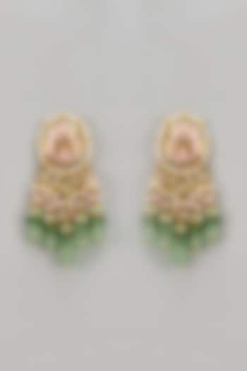 Gold Finish Green Kundan Polki Dangler Earrings by Tad Accessories at Pernia's Pop Up Shop