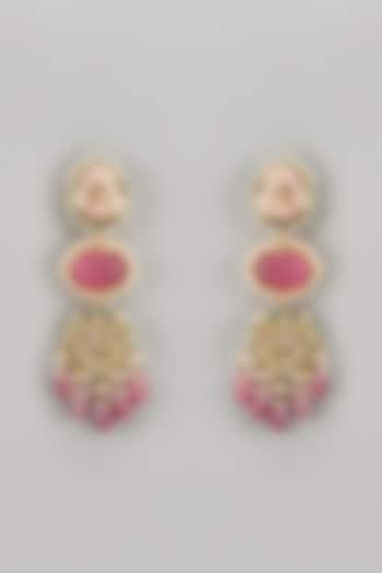 Gold Finish Pink Kundan Polki Dangler Earrings by Tad Accessories at Pernia's Pop Up Shop