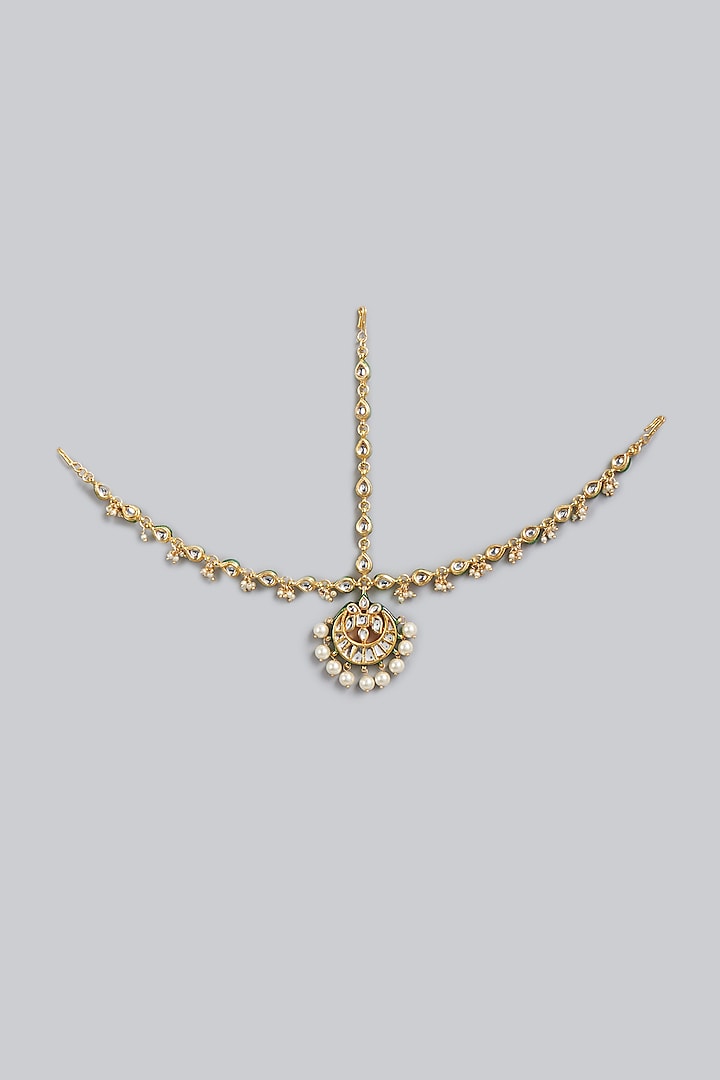 Gold Finish Kundan Polki Mathapatti by Tad Accessories at Pernia's Pop Up Shop