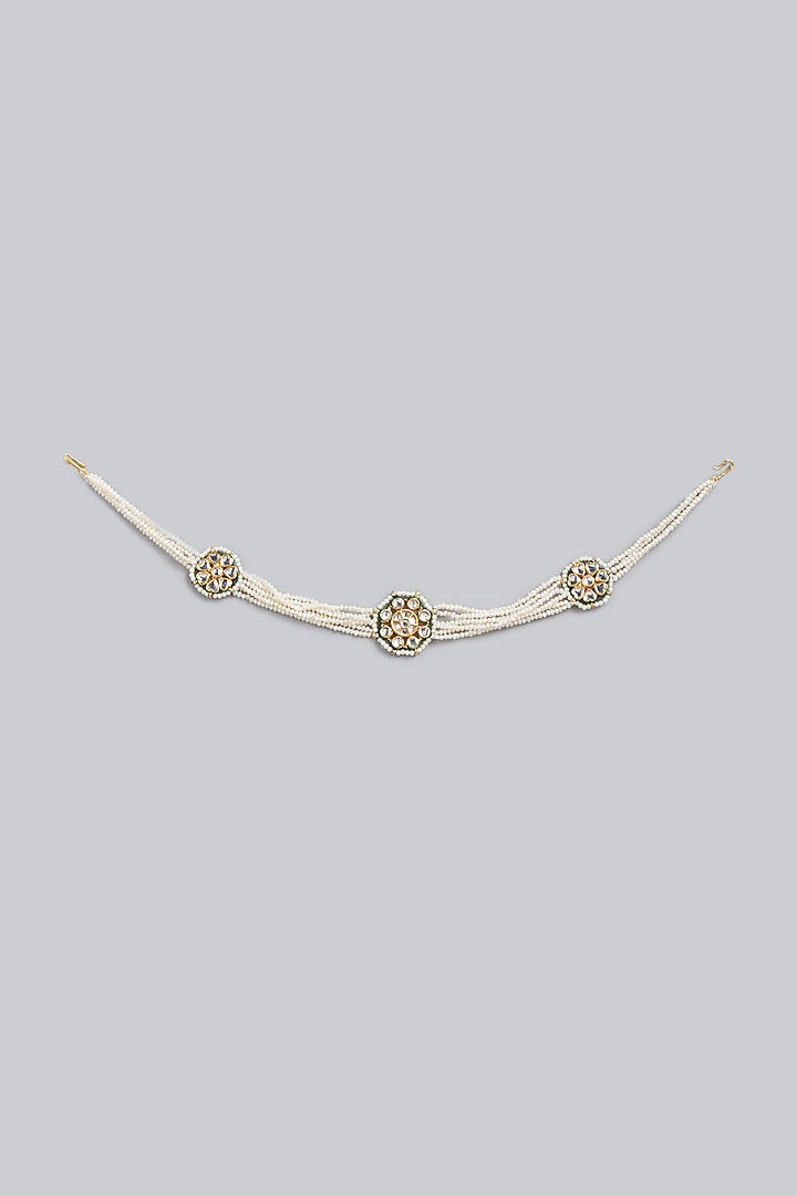 Gold Finish Kundan Polki Mathapatti by Tad Accessories at Pernia's Pop Up Shop