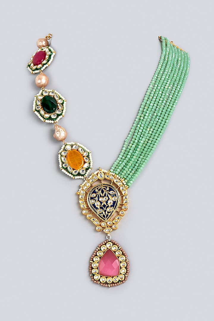 Gold Finish Semi Precious Stones Necklace by Tad Accessories at Pernia's Pop Up Shop