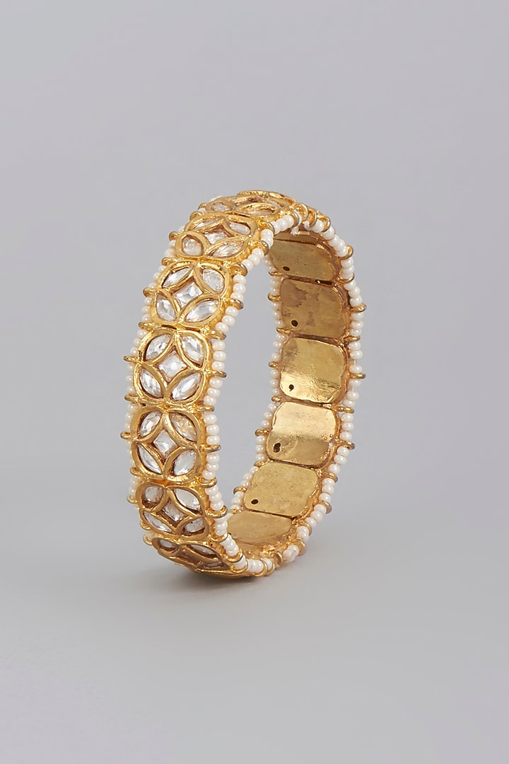 Gold Finish Bangle Set With Imitation Kundan Polki by Tad Accessories at Pernia's Pop Up Shop