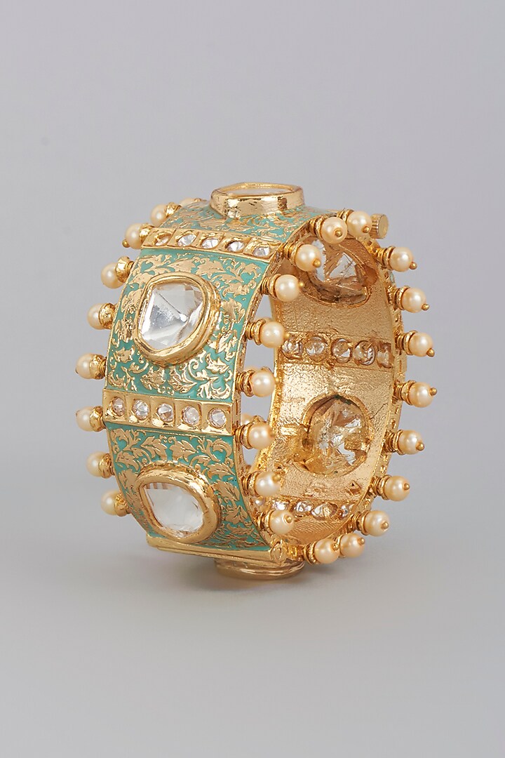 Gold Finish Bangle Set With Imitation Kundan Polki by Tad Accessories at Pernia's Pop Up Shop