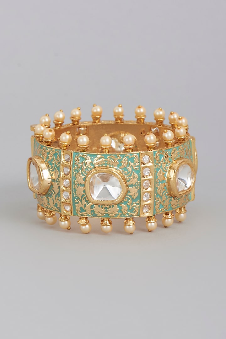 Gold Finish Bangle Set With Imitation Kundan Polki by Tad Accessories at Pernia's Pop Up Shop