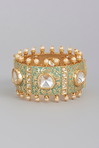 Gold Finish Bangle Set With Imitation Kundan Polki by Tad Accessories