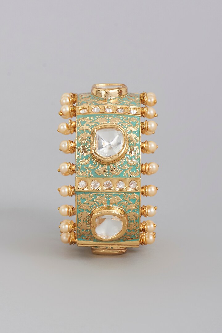 Gold Finish Bangle Set With Imitation Kundan Polki by Tad Accessories at Pernia's Pop Up Shop