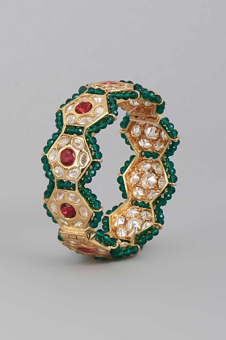 Gold Finish Meenakari Bangle by Tad Accessories at Pernia's Pop Up Shop