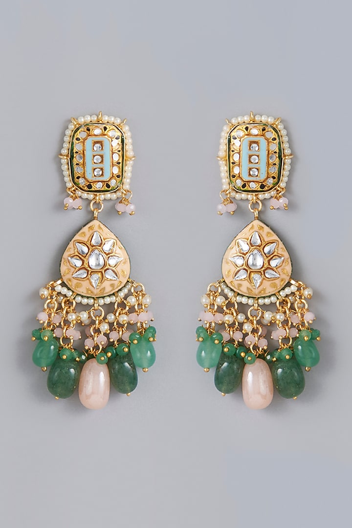Gold Finish Imitation Kundan Polki Earrings by Tad Accessories at Pernia's Pop Up Shop