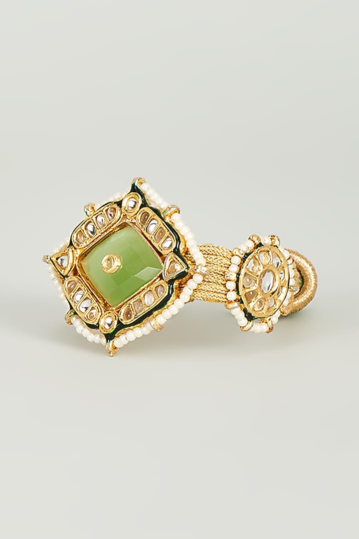 Gold Finish Kundan Polki & Aqua Green Semi-Precious Stone Bracelet by Tad Accessories at Pernia's Pop Up Shop