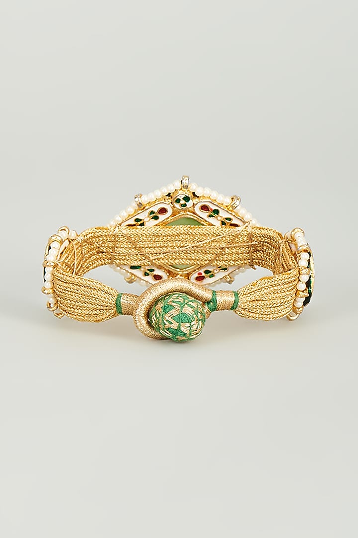 Gold Finish Kundan Polki & Aqua Green Semi-Precious Stone Bracelet by Tad Accessories at Pernia's Pop Up Shop