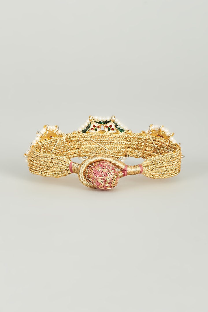 Gold Finish Kundan Polki & Pink Semi-Precious Stone Bracelet by Tad Accessories at Pernia's Pop Up Shop