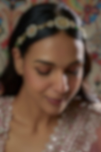 Gold Finish Kundan Polki Mathapatti by Tad Accessories at Pernia's Pop Up Shop