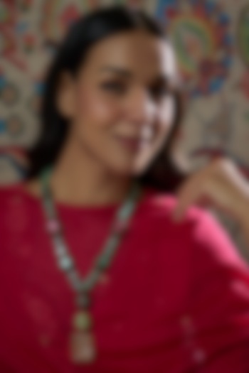 Gold Finish Aqua Green Kundan Polki & Agates Stone Necklace by Tad Accessories at Pernia's Pop Up Shop