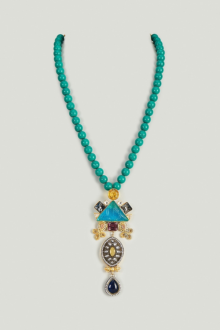 Two-Tone Finish Kundan Polki & Turquoise Semi-Precious Stone Necklace by Tad Accessories at Pernia's Pop Up Shop