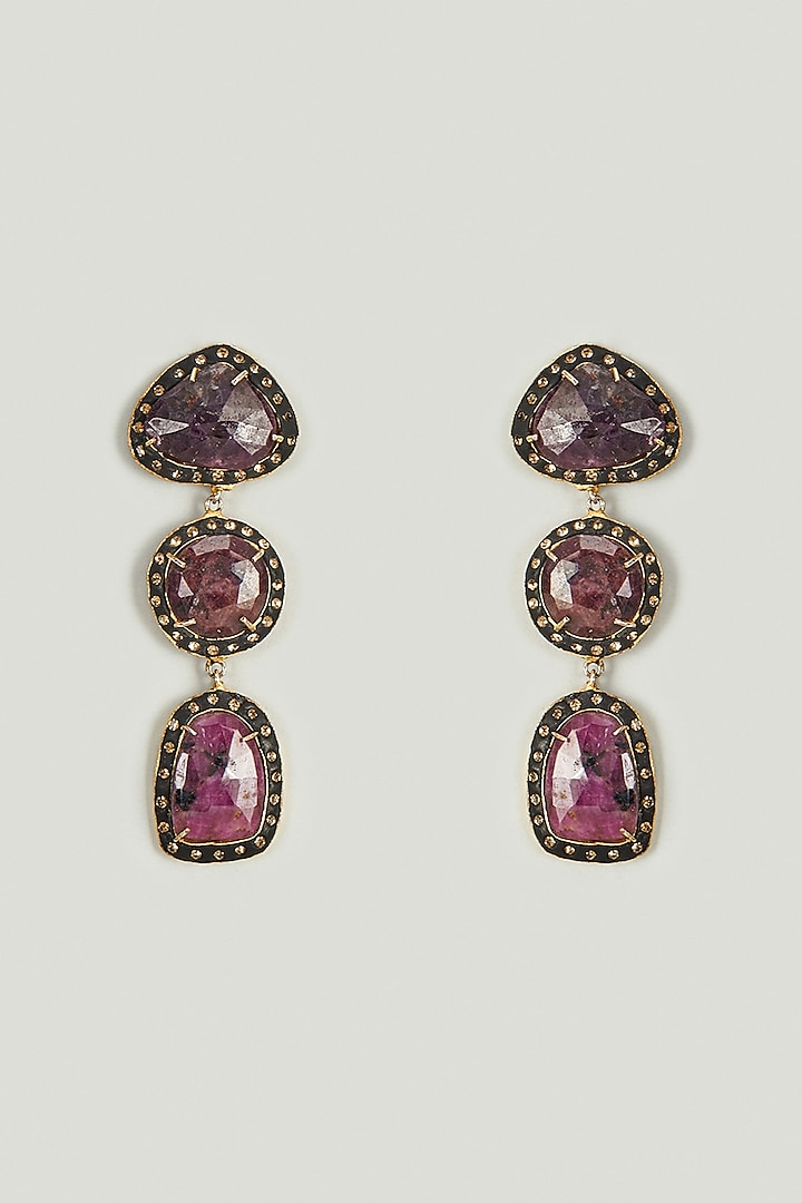 Two-Tone Finish Purple Sapphire Stone Dangler Earrings by Tad Accessories at Pernia's Pop Up Shop