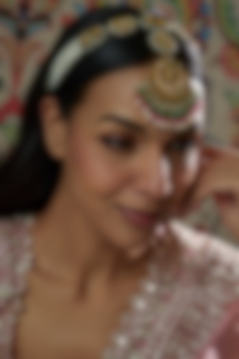 Gold Finish Kundan Polki Mathapatti by Tad Accessories at Pernia's Pop Up Shop