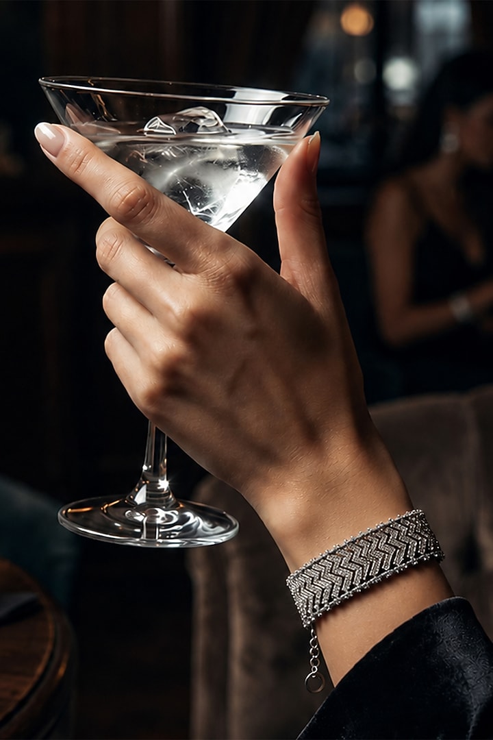 White Rhodium Finish Cubic Zirconia Bracelet by Tad Accessories at Pernia's Pop Up Shop
