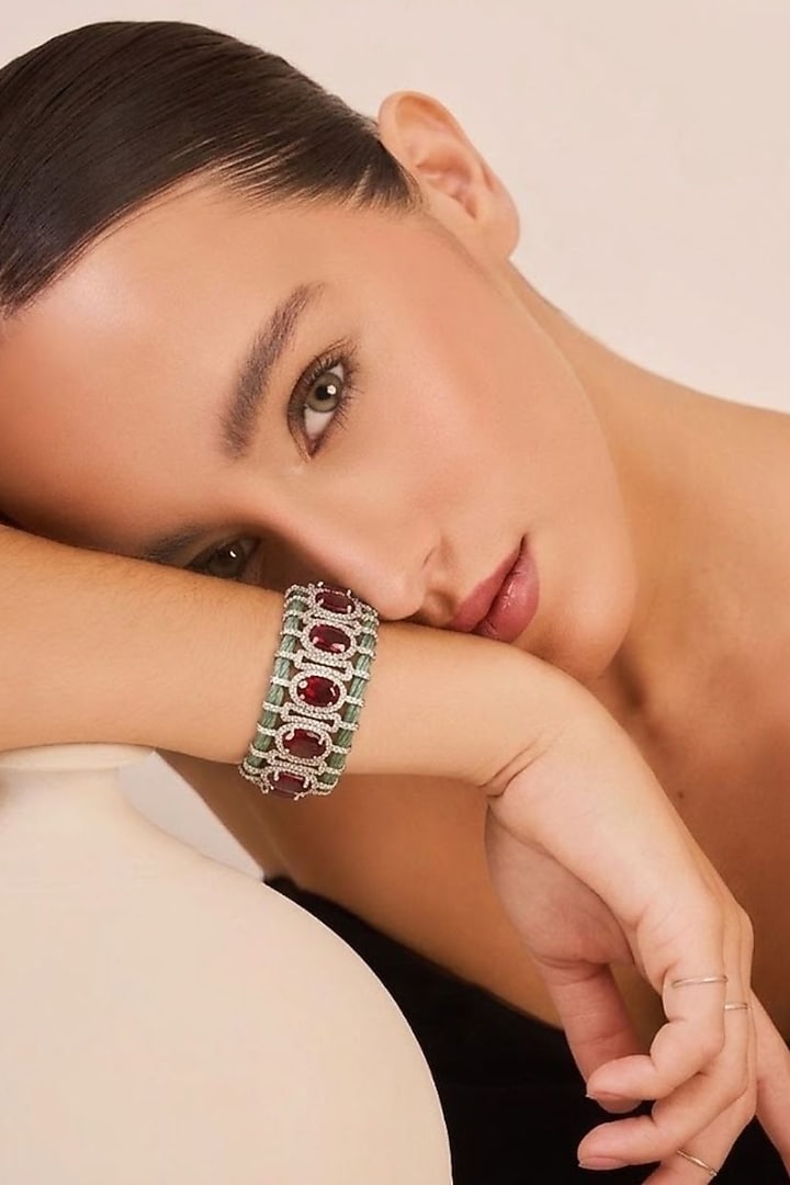 White Rhodium Finish Cubic Zirconia Bracelet by Tad Accessories at Pernia's Pop Up Shop