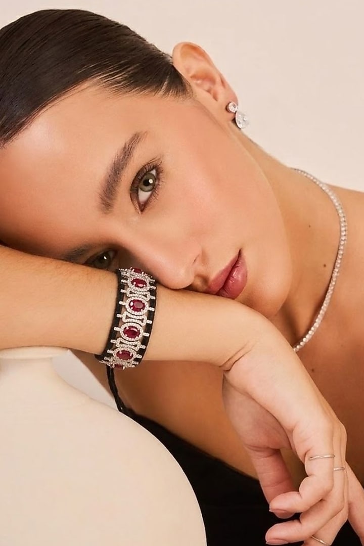 White Rhodium Finish Cubic Zirconia Bracelet by Tad Accessories at Pernia's Pop Up Shop
