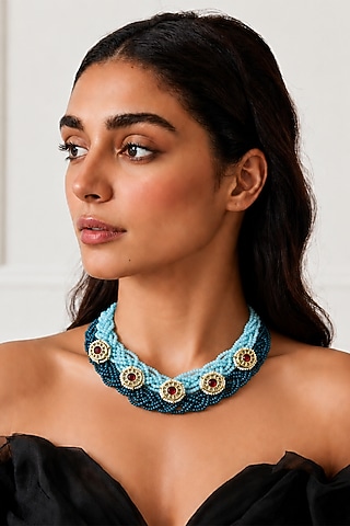 Gold Finish Crystal & Beaded Necklace by Tad Accessories