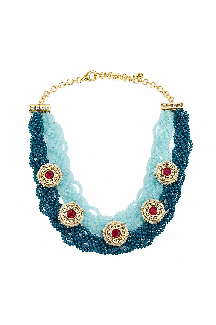 Gold Finish Crystal & Beaded Necklace by Tad Accessories at Pernia's Pop Up Shop