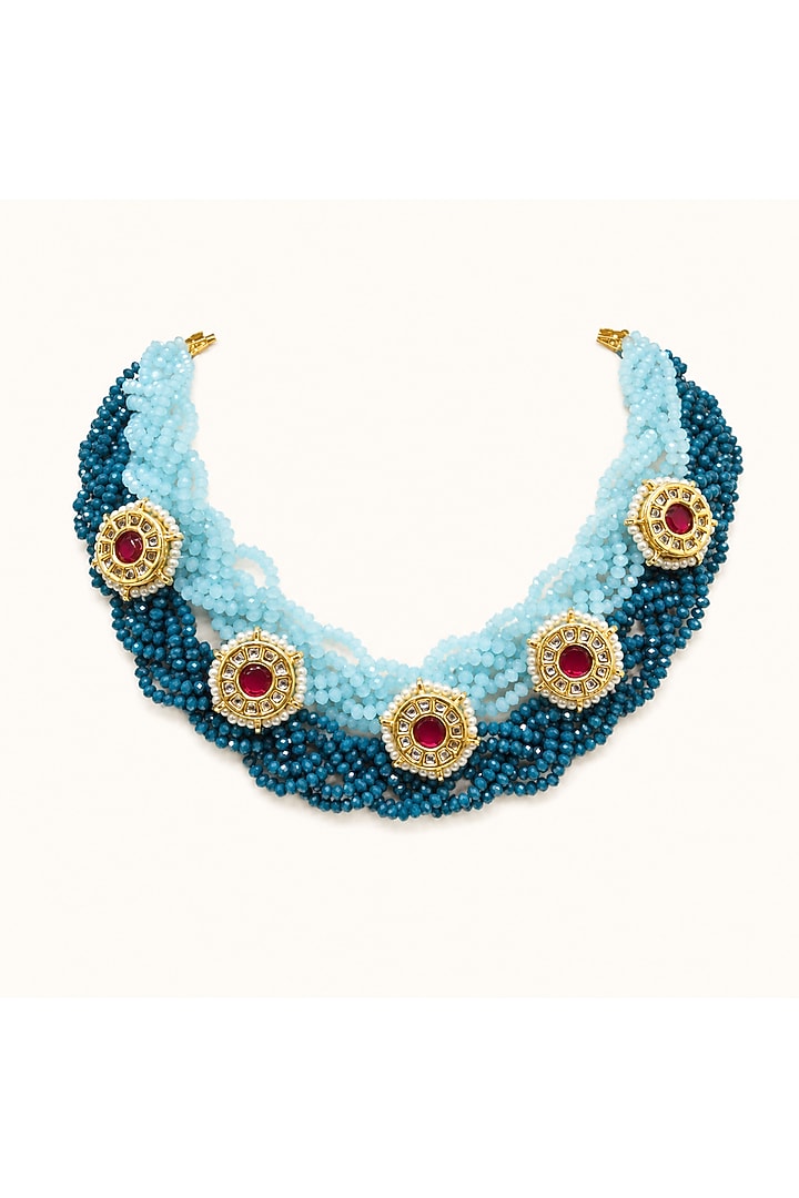 Gold Finish Crystal & Beaded Necklace by Tad Accessories at Pernia's Pop Up Shop