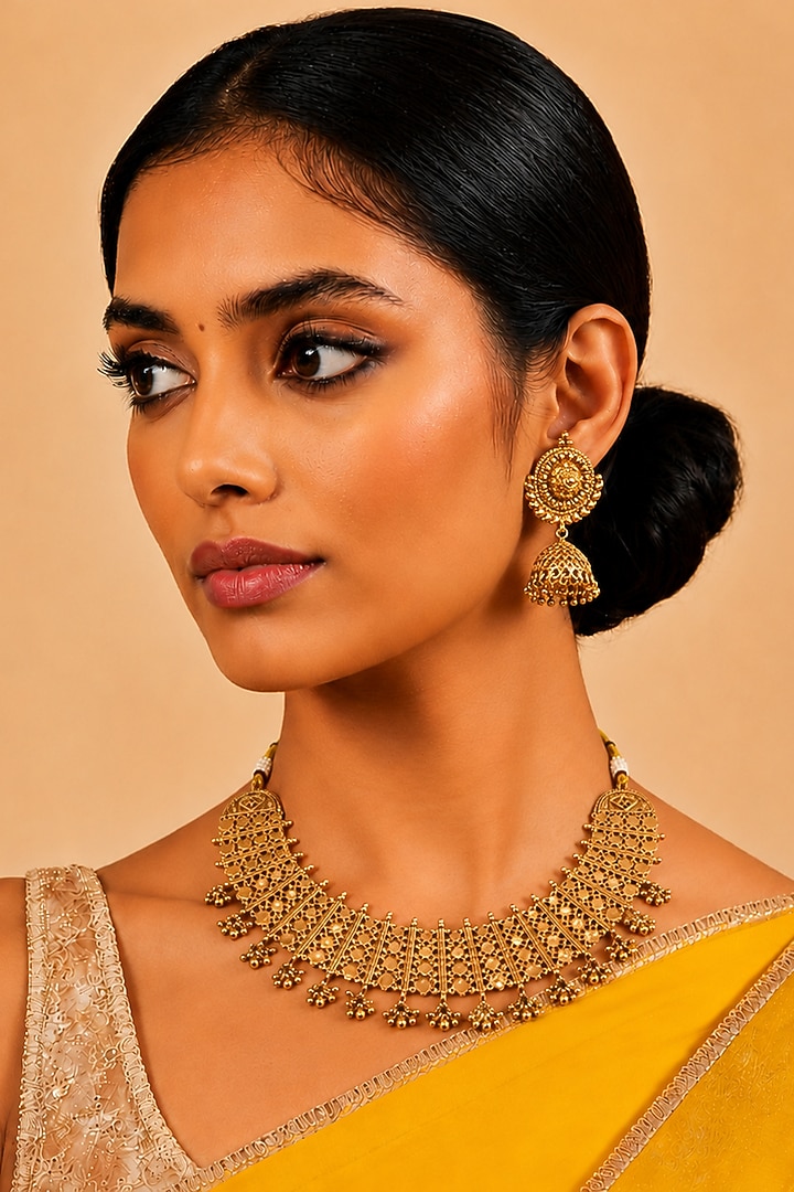 Gold Finish Temple Necklace Set by Tad Accessories at Pernia's Pop Up Shop