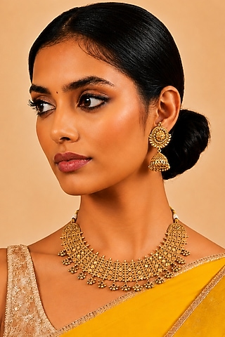 Gold Finish Temple Necklace Set by Tad Accessories