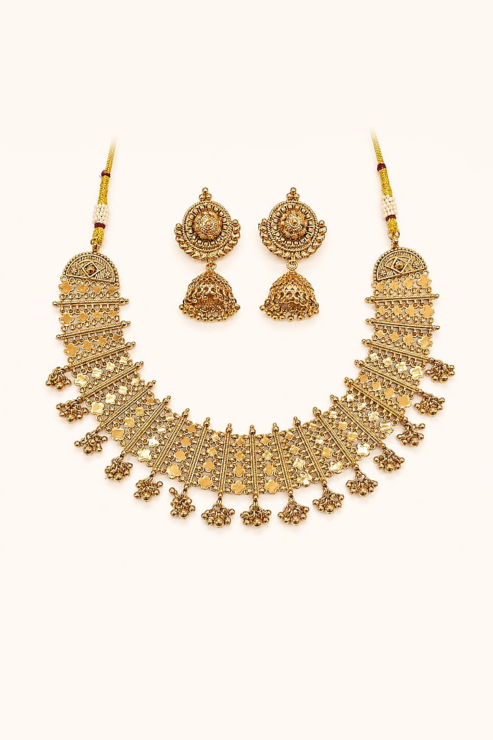 Gold Finish Temple Necklace Set by Tad Accessories at Pernia's Pop Up Shop